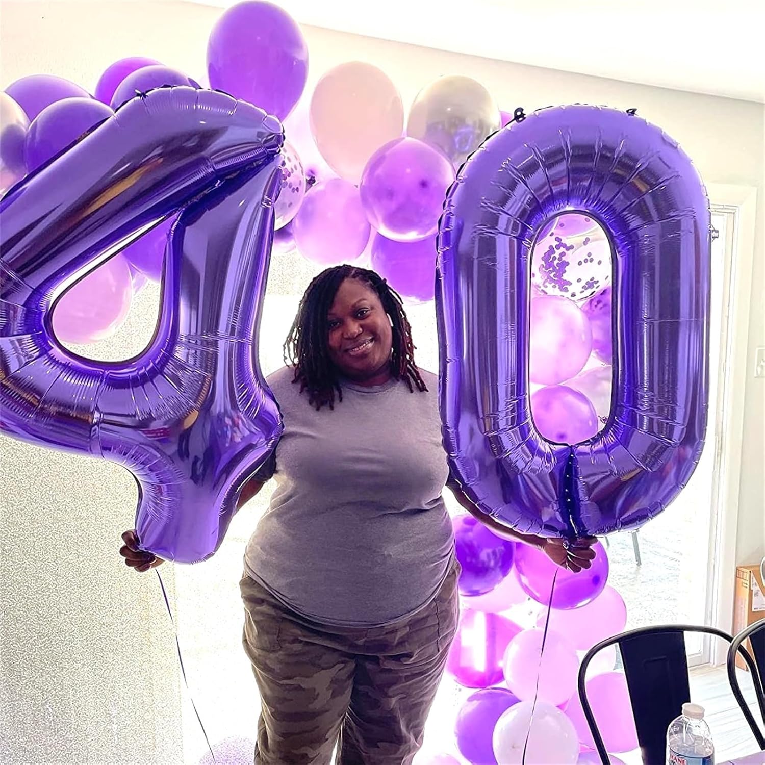 Purple Number 40 Birthday Balloons - 40 Inch Large Mylar Foil 4 & 0 Balloons for 40th Anniversary Party