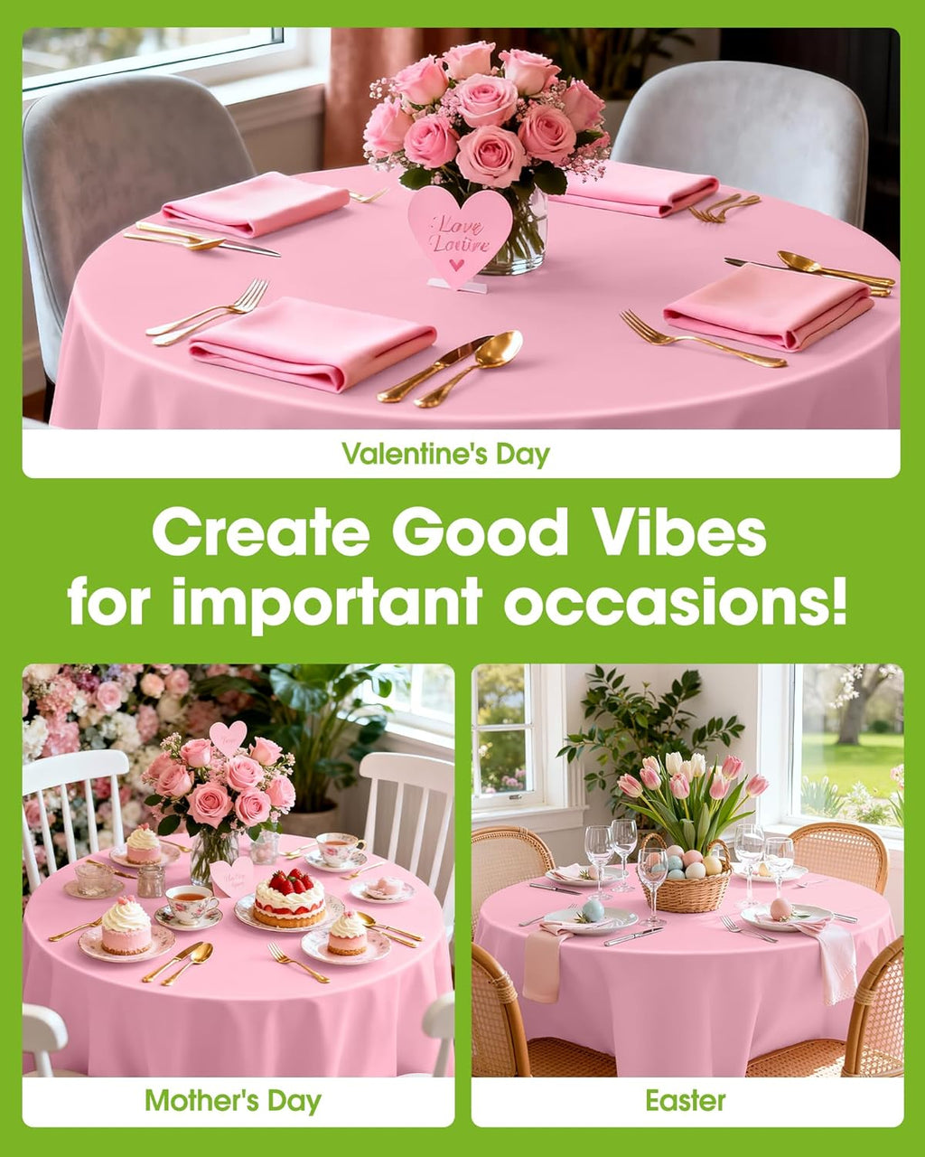 Pureegg Disposable Plastic Table Cloths - 84'' Round, Leakproof & Sturdy, Pink | 8 Pack for Easter & Mother's Day