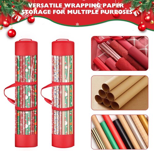 Gift Wrap Storage Organizer by 2Pack - Durable 600D Oxford Fabric for 18-25 Rolls - Red