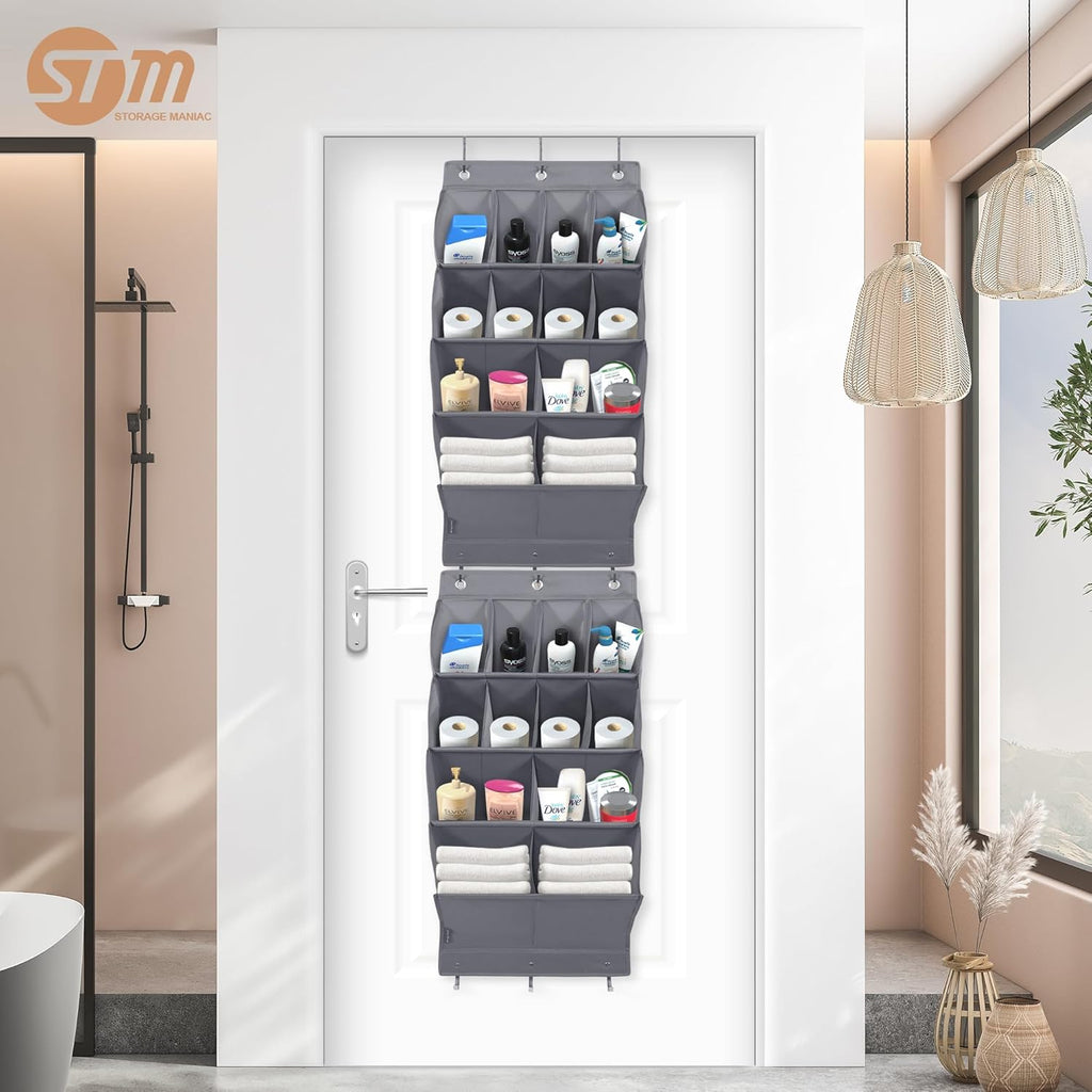 Storage Maniac Over Door Shoe Organizer - 12 Pocket Hanging Rack for Closet & Dorm | Grey