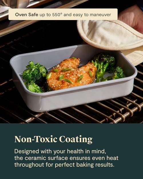 Caraway Nonstick Baking Pan Set - 2x 9" x 6.5" & 1x 9" x 13" - Non-Toxic, PTFE & PFOA Free - Slate Aluminized Steel