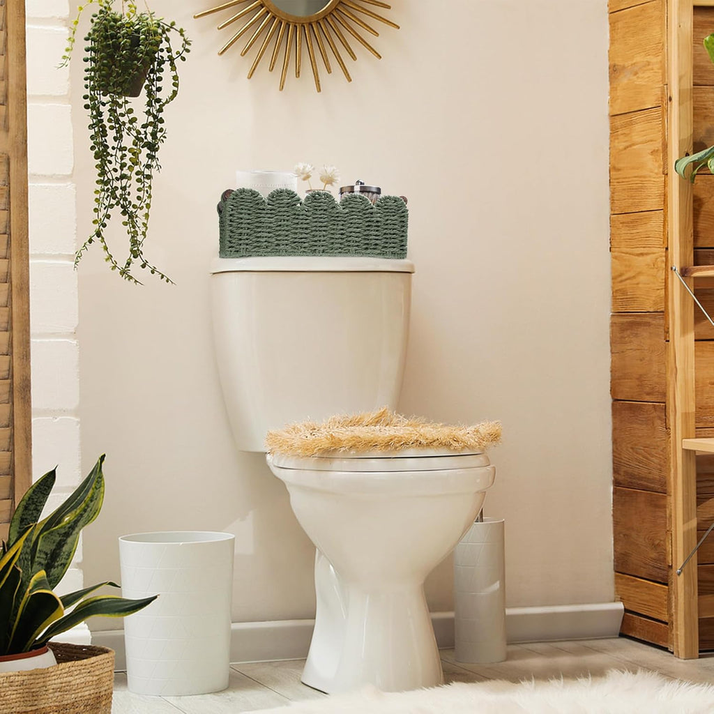Skiennix Wicker Storage Basket - Stylish Organizer for Toilet Paper | Green Color
