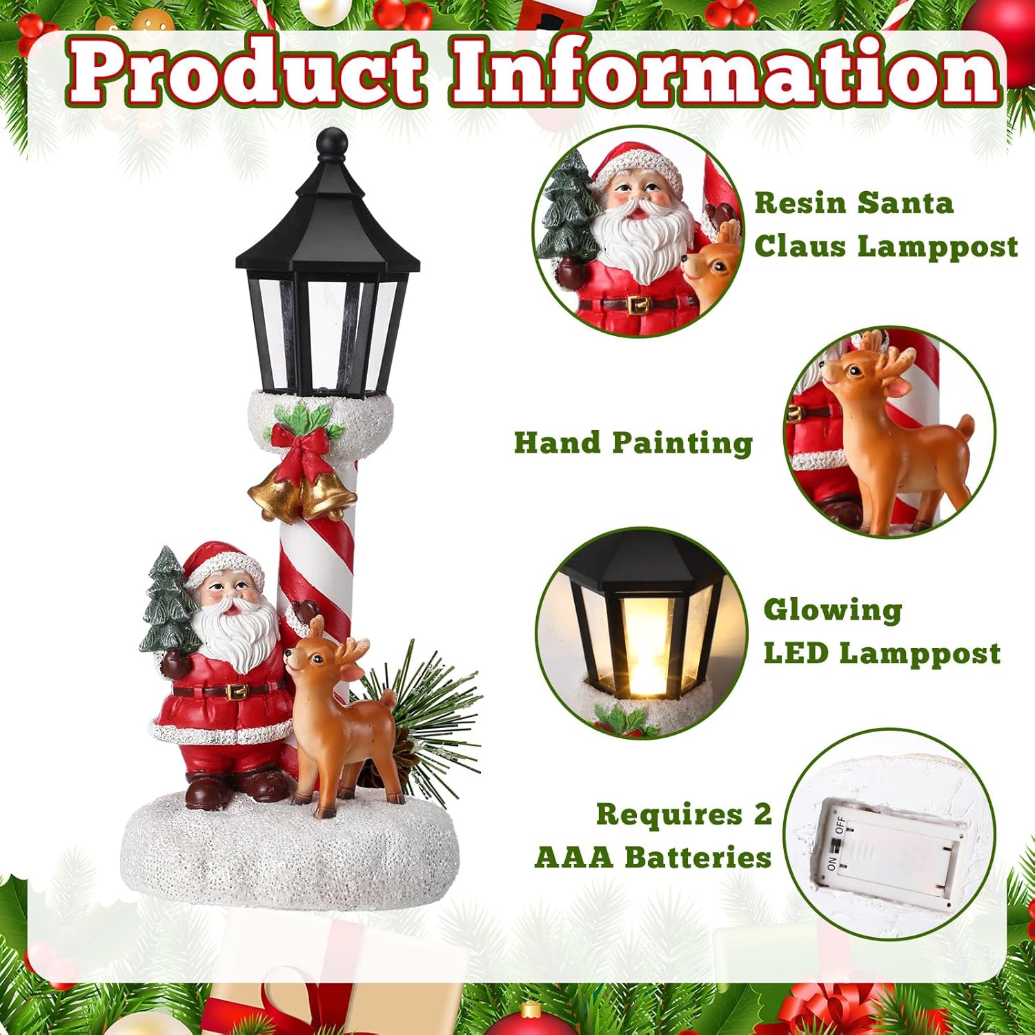 Regine Switzerland Christmas Light Table Decorations - 2 Pack Red Cardinal LED Lamppost Figurines for Holiday Home Decor