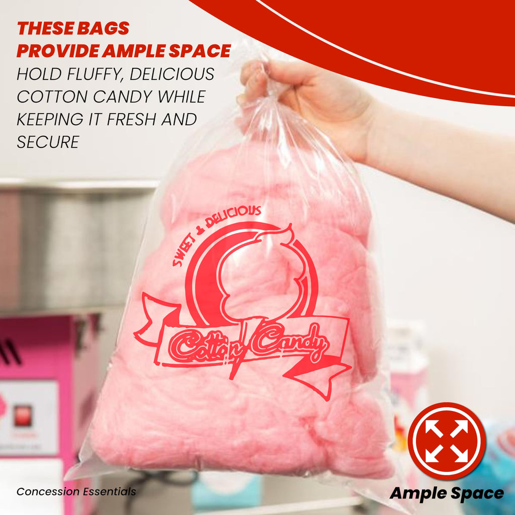 Concession Essentials Cotton Candy Bags-300CT with Twist Ties, 0.5" Height, 18" Width, 12" Length (Pack of 300)