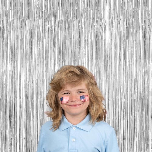 Metallic Silver Backdrop by Party Decor | 4 Pack Photo Booth Props & Tinsel Curtains for 21st Birthday