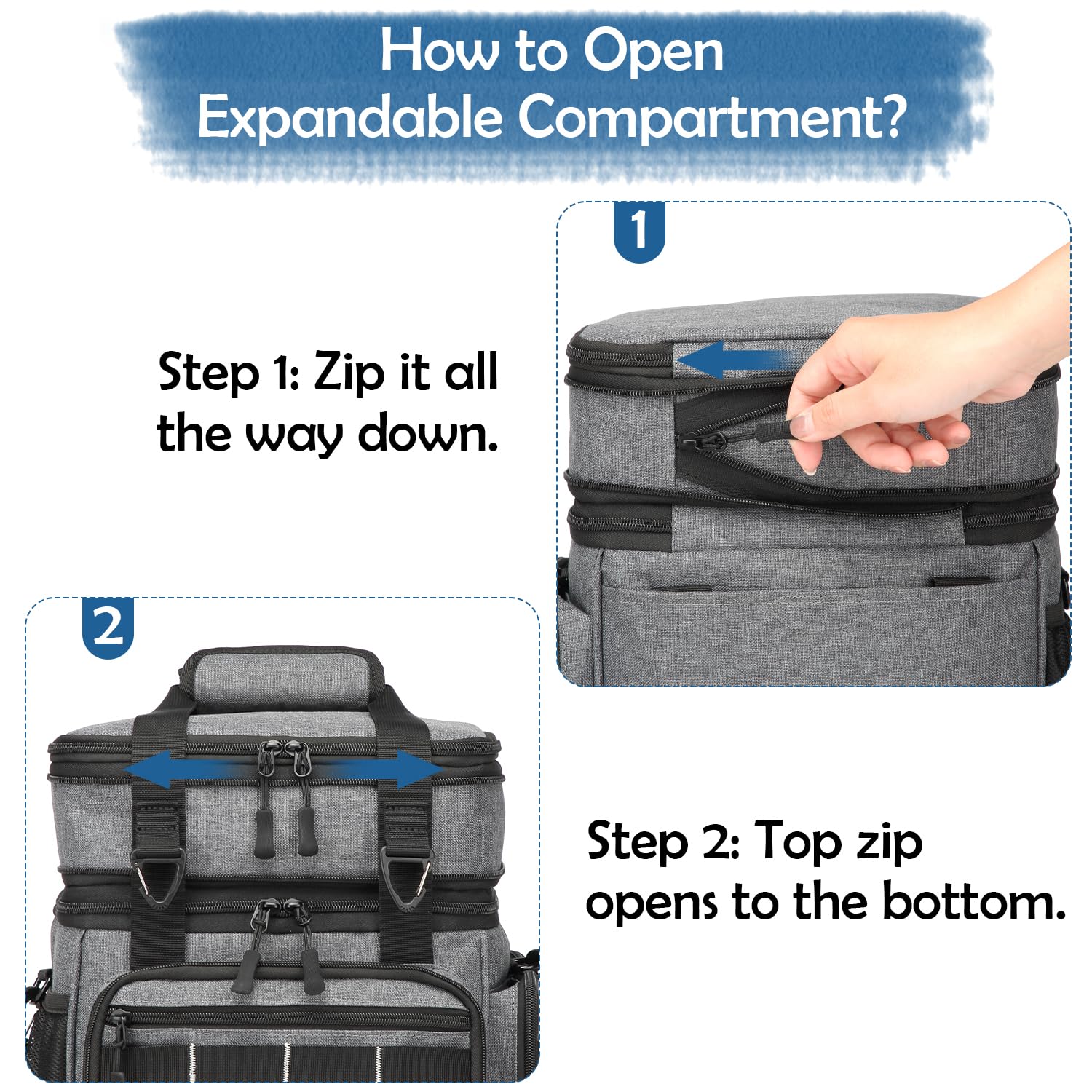 BISKLNDN Tactical Lunch Box for Men - Large Expandable Insulated Lunch Bag Cooler Bag, Soft Mens Lunchbox for Work, Camping, Beach, Picnic, Hiking & Outdoor Shifts, 16L, Black+Gray