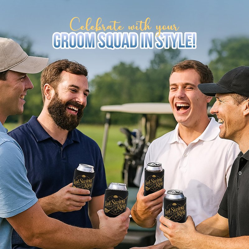 Brosash Last Swing Before the Ring Can Coozies – 8-Pack Bachelor Party Golf Coolers for Groom & Groomsmen | Funny Beer Coolies Golfing Weekend Groom To Be Wedding Gifts Groomsman Proposal Box Ideas