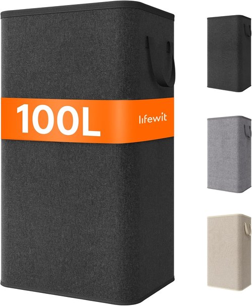 Lifewit 100L Large Tall Laundry Hamper - Collapsible & Portable Clothes Basket for Dorms & Bathrooms | Black