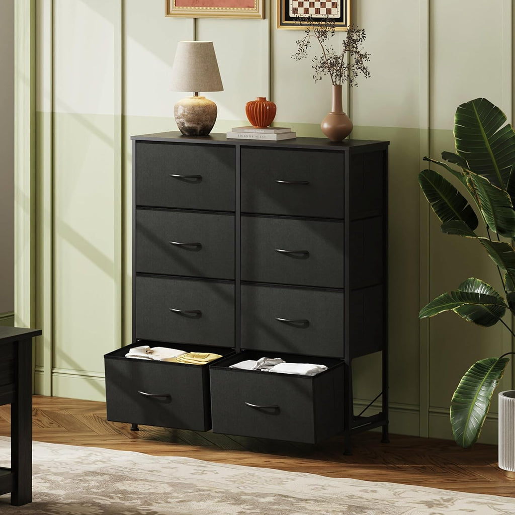 WLIVE Fabric Dresser - Tall 8-Drawer Storage Tower with Bins for Bedroom & Living Room | Charcoal Black