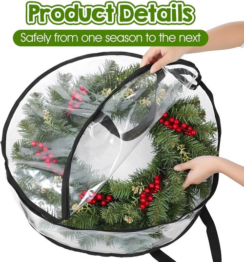 Clear Wreath Storage Bag by [Brand Name] - 5 Pcs Waterproof Christmas Garland Holders | 24 x 8 Inch with Handles