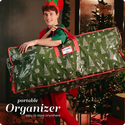 Christmas Tree Storage Bag - Durable Waterproof Zippered Bag for 7.5 Foot Artificial Tree | Protects Against Dust & Moisture (Green Printed)
