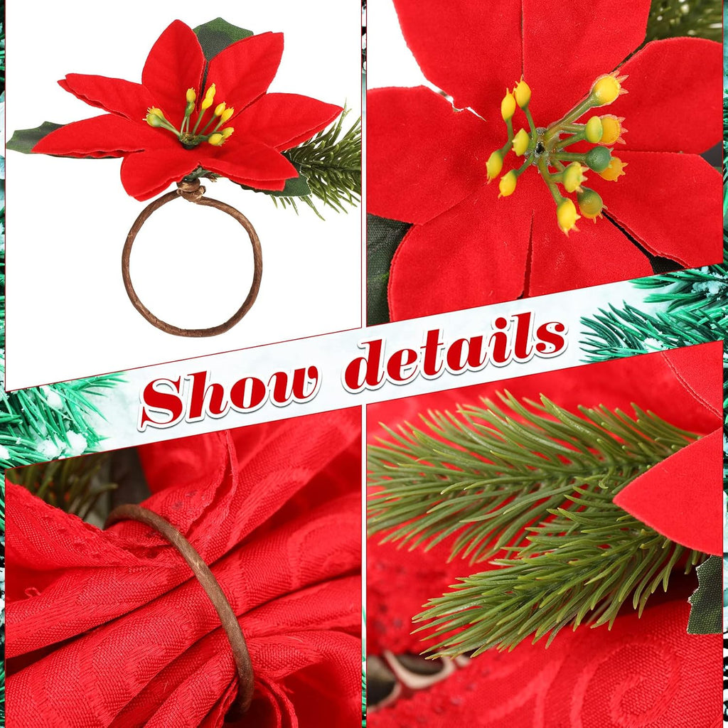 Regine Switzerland Christmas Pine Cone Napkin Rings - Rustic Poinsettia & Berry Design | Set of 6