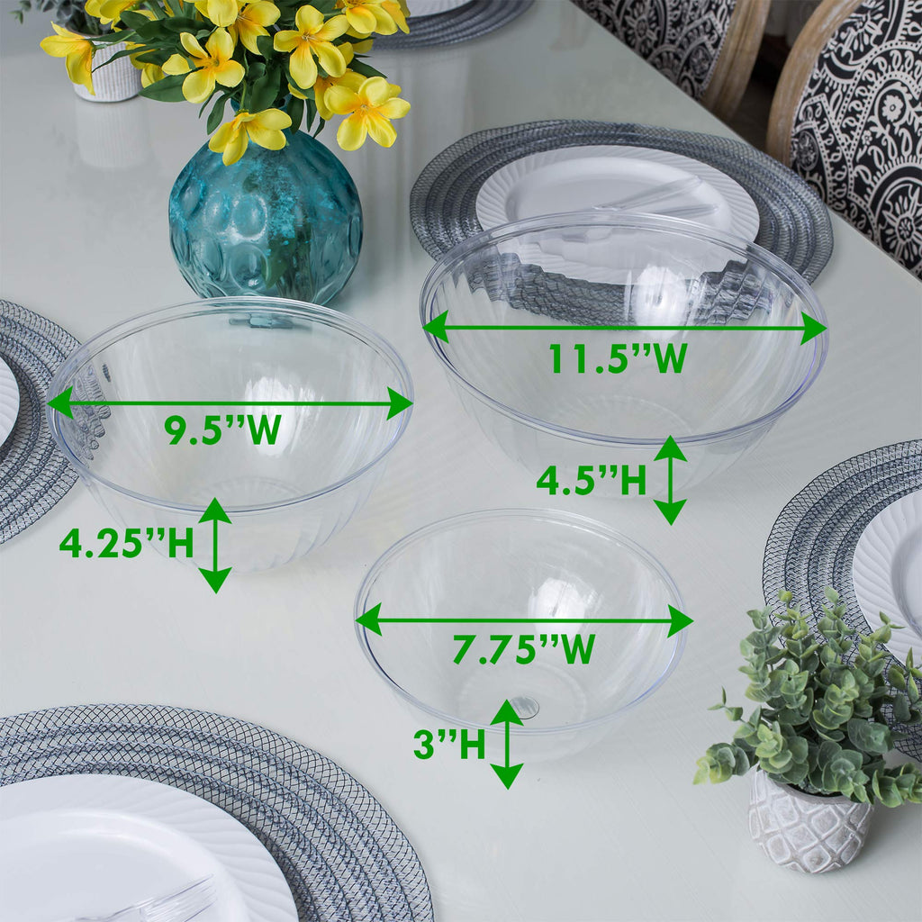 PLASTICPRO Disposable Round Crystal Clear Serving Bowls For Party Snack or Salad, Plastic Clear Chip Bowls, Candy Dish (2, 48 OUNCE)