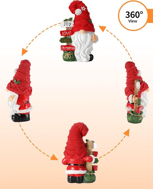 iStatue Christmas Gnome Figurine - Lighted Snowflake Sign | 9.4'' Resin Holiday Decor Gift
