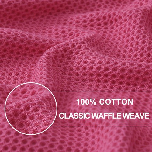 Homaxy Kitchen Dish Cloths - 100% Cotton Waffle Weave, Ultra Soft & Absorbent, 12x12 Inches, Hot Pink | 6-Pack