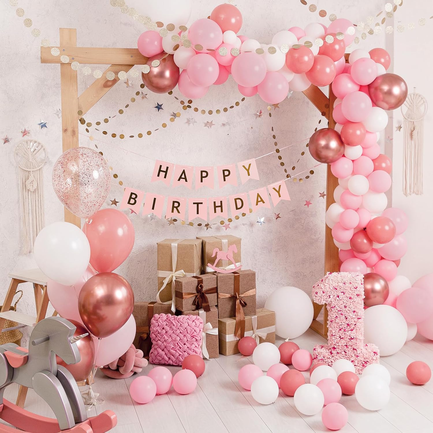 RUBFAC Latex Balloon Garland Kit - 129-Piece White & Pink Balloons for Birthday, Wedding, Baby Shower | 5-12 Inch Sizes