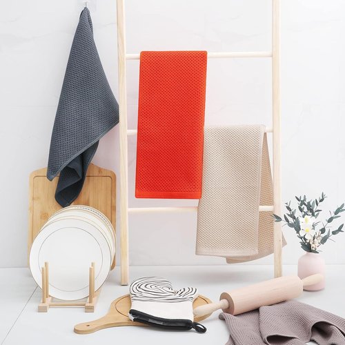 Homaxy 100% Cotton Kitchen Dish Towels - Ultra Soft & Absorbent Quick Drying | 13 x 28 Inches, 12-Pack, Beige