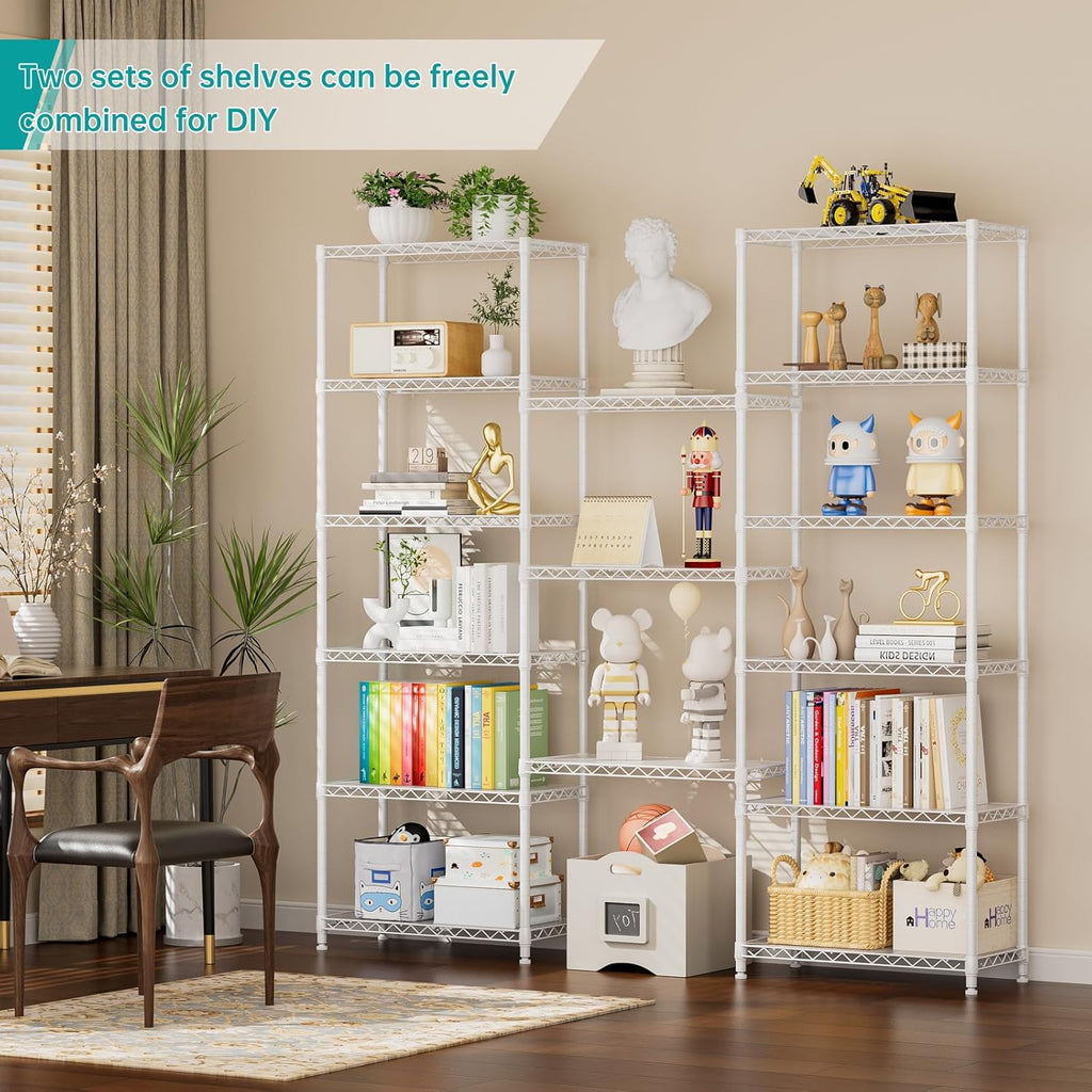 SINGAYE 8-Tier Metal Shelf Organizer - Adjustable Wire Shelving Unit for Kitchen, Garage & Pantry | 12" D x 22" W x 74" H - White