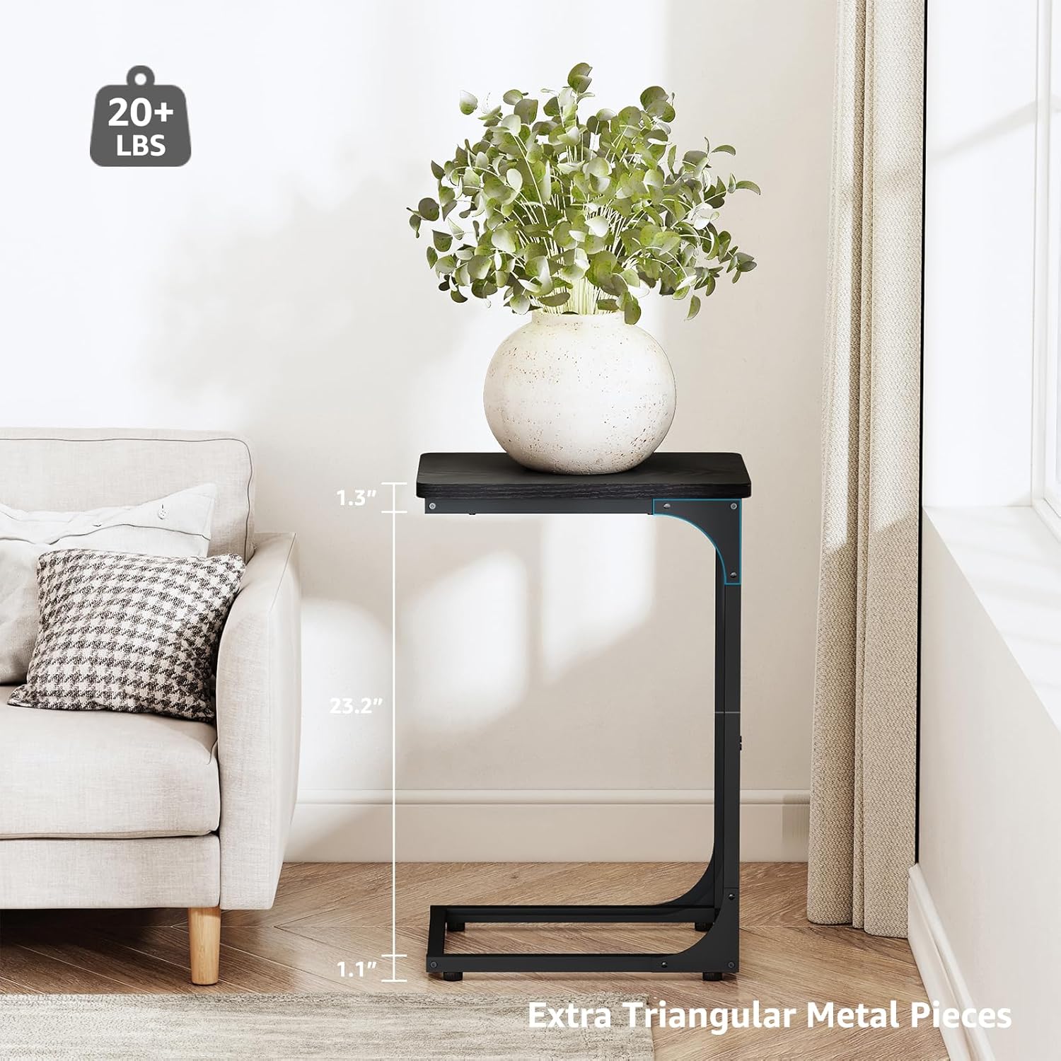 QEEIG C Table Set of 2 - Modern Black C-Shaped Side Tables for Living Room & Couch