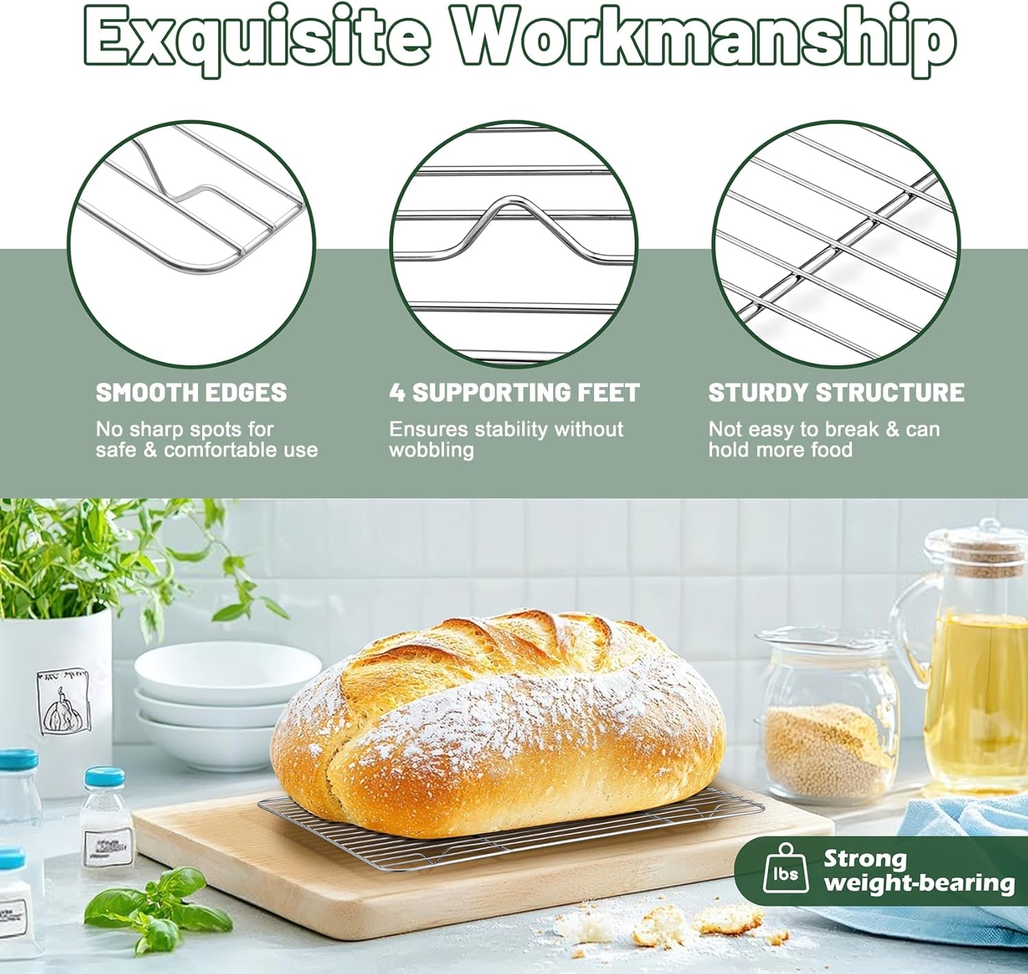 TeamFar Stainless Steel Cooling Rack - Heavy-Duty Baking Rack for Cooking & Grilling | 15.3” x 11.1” | Oven & Dishwasher Safe, 2PCS