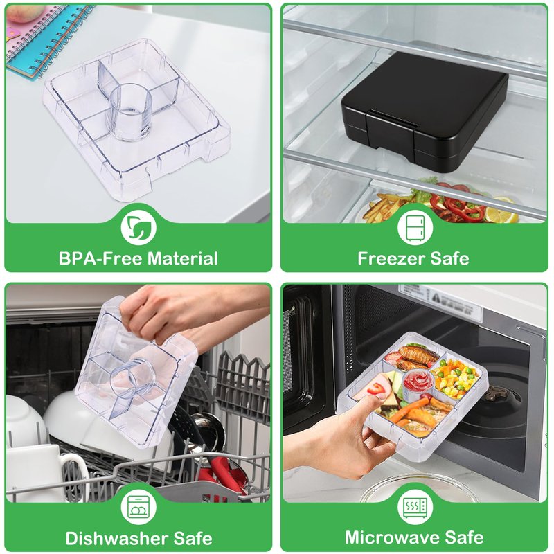 Pawtong Bento Lunch Box Set With 10oz Soup Thermo, Leak-proof Lunch Containers with 4 Compartment, Kids Hot Thermo Food Jar/Insulation Lunch Bag, Food Containers for School（Shark）