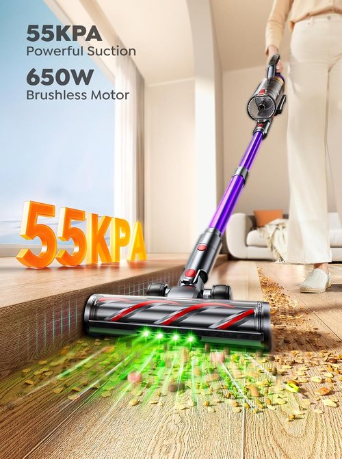 INTETURE Cordless Vacuum Cleaner - 650W 55KPA Suction Power | 70 Mins Runtime, Anti-Tangle Design, Touch Screen