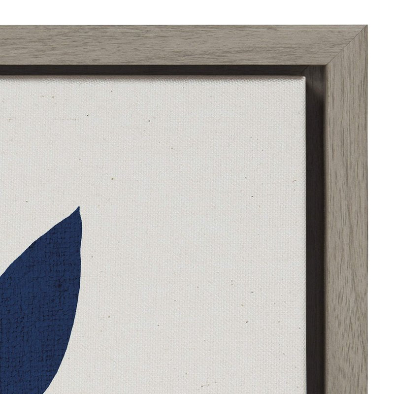 Kate and Laurel Sylvie Classic Blue Botanical Framed on a Linen Textured Canvas Wall Art, 23x33 Gray, Chic Plant Art for Wall