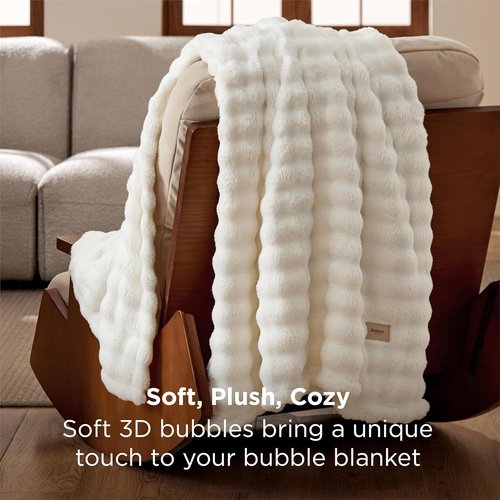 Bedsure 3D Fleece Bubble Blanket - GentleSoft White Spring Throw for Sofa | Cozy Lightweight 50"×60" Gift