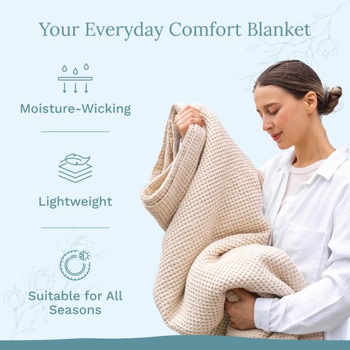 Organic Cotton Twin Blanket - GOTS Certified, Soft, Luxurious, Lightweight, All-Natural and 100% Cotton Waffle Weave Blanket for Toddlers, Teens & Adults - 68"x92" (Ivory - Twin/Twin XL)