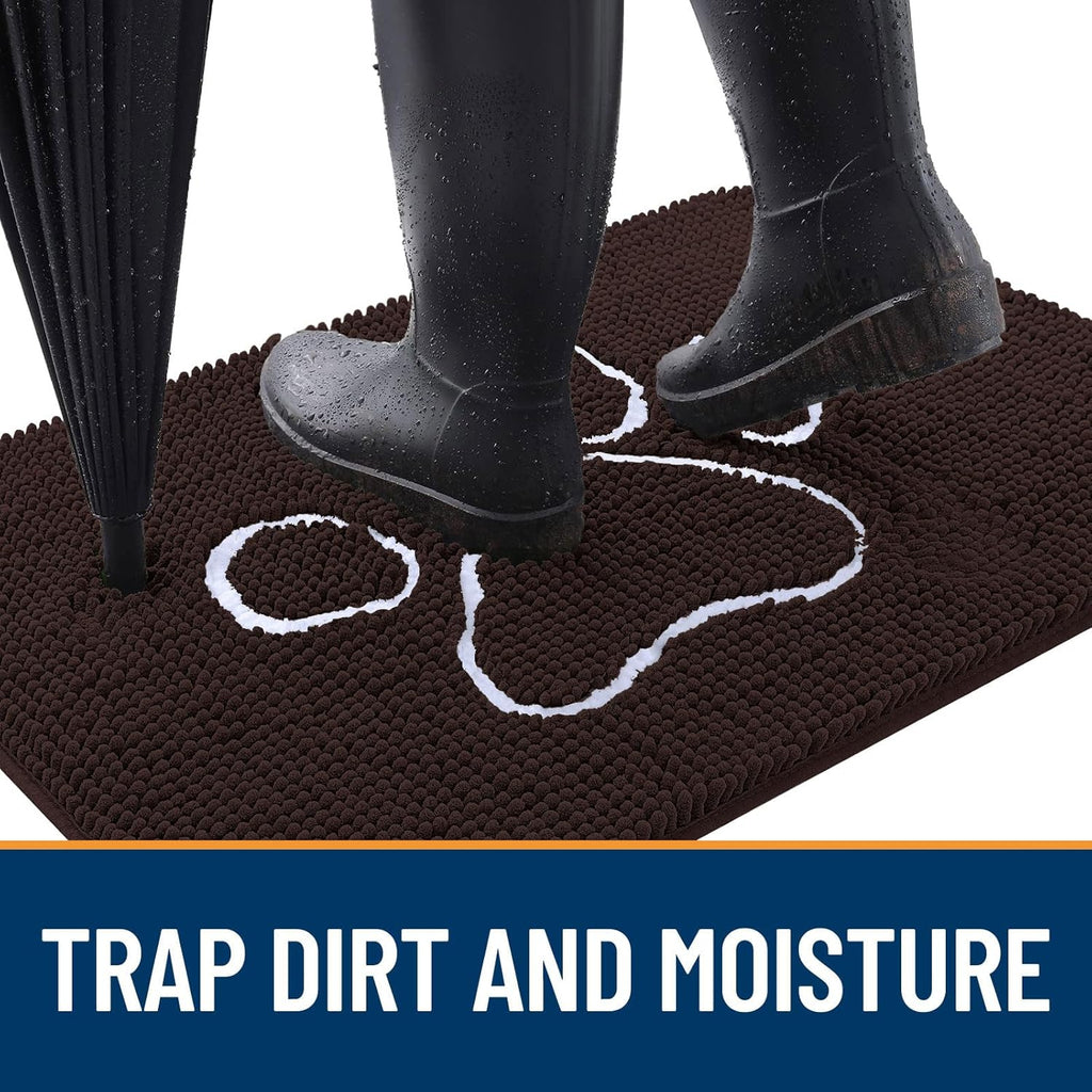 OLANLY Dog Door Mat - Absorbent Non-Slip Mud Mat for Muddy Paws | 59x24 Paw Print Design, Quick Dry Brown