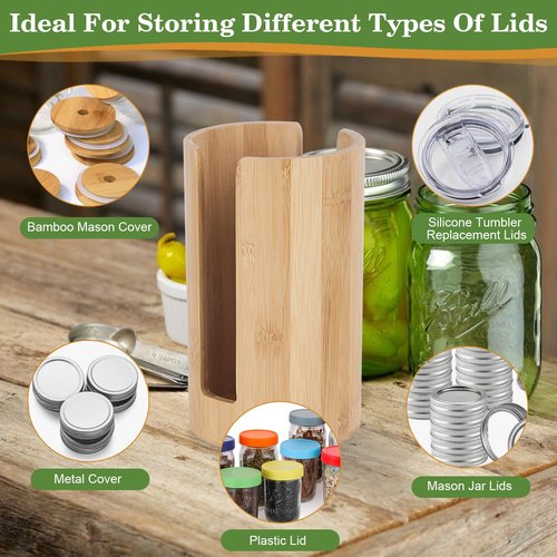 2 PCS Mason Jar Lid Organizer Vertical Mason Jar Lid Storage Bamboo Tumbler Lid Holder Cup Lid Organizer Suitable for Mason Lids/Canning Lids/Bamboo Lids Mason Jar Accessories (2 Wide)