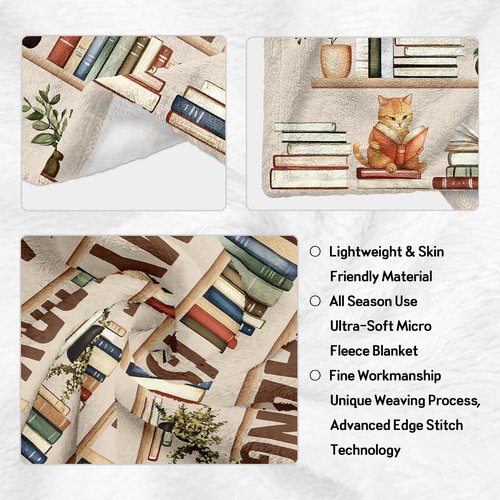 CUJUYO Book Lover Gifts for Women Men Blanket 60"x50" - Librarian Gifts Throw - Book Club Gifts for Reading Lovers Bookish - Literary Gift Ideas - Best Bookworm Gifts for Birthday Christmas Graduation