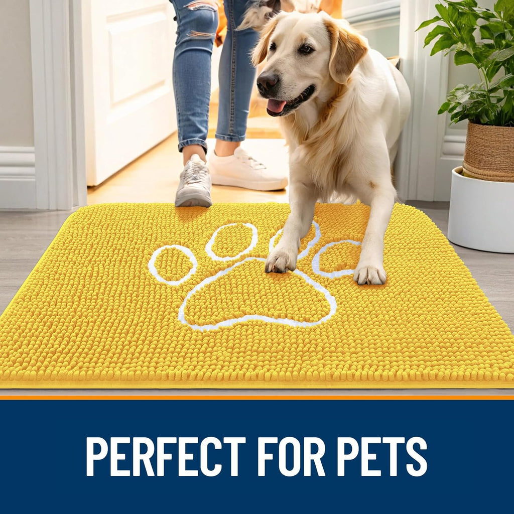 OLANLY Dog Door Mat - Absorbent Non-Slip Mud Mat for Paws | 36x24 Yellow Chenille Design