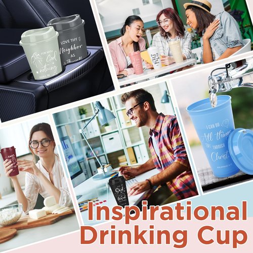 Tioncy Reusable Christian Gifts for Women Men Bible Verse Plastic Tumblers with Lids 16 oz Inspirational Religious Coffee Cups Christian Gifts for Church(48pcs,Morandi)