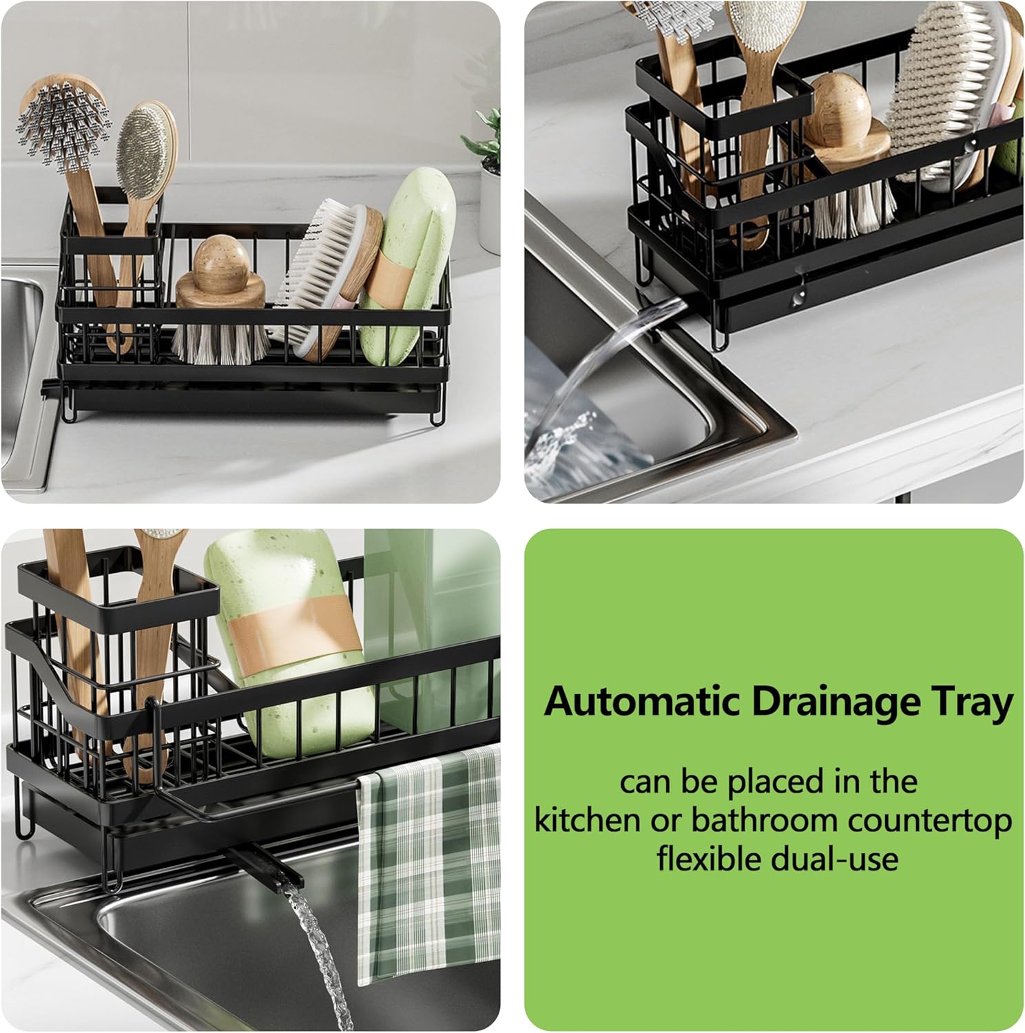 Skiennix Kitchen Sink Caddy Organizer - Rustproof Sponge Holder with Brush & Soap Dispenser | Multi-Functional Countertop Storage