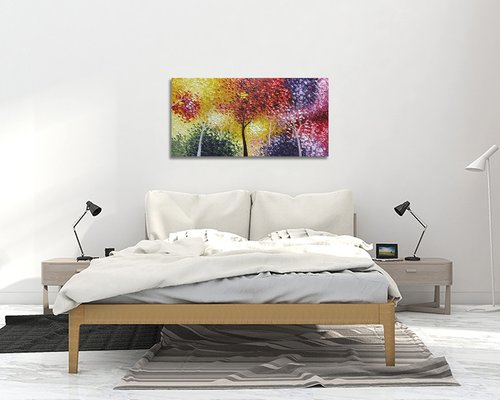 Tiancheng Art,24x48 inch 100% Hand-Painted Oil Painting Tree Wall Art Pieces Framed Canvas Paintings Contemporary Artwork Ready to Hang for Home Decoration Kitchen Office Wall Decor