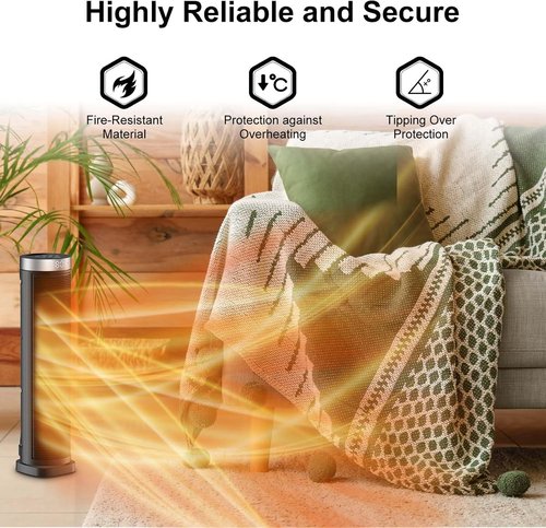 **Skiennix 70° Oscillating Space Heater - 1500W Quiet PTC Ceramic with Remote & 12H Timer, 24 Inches**