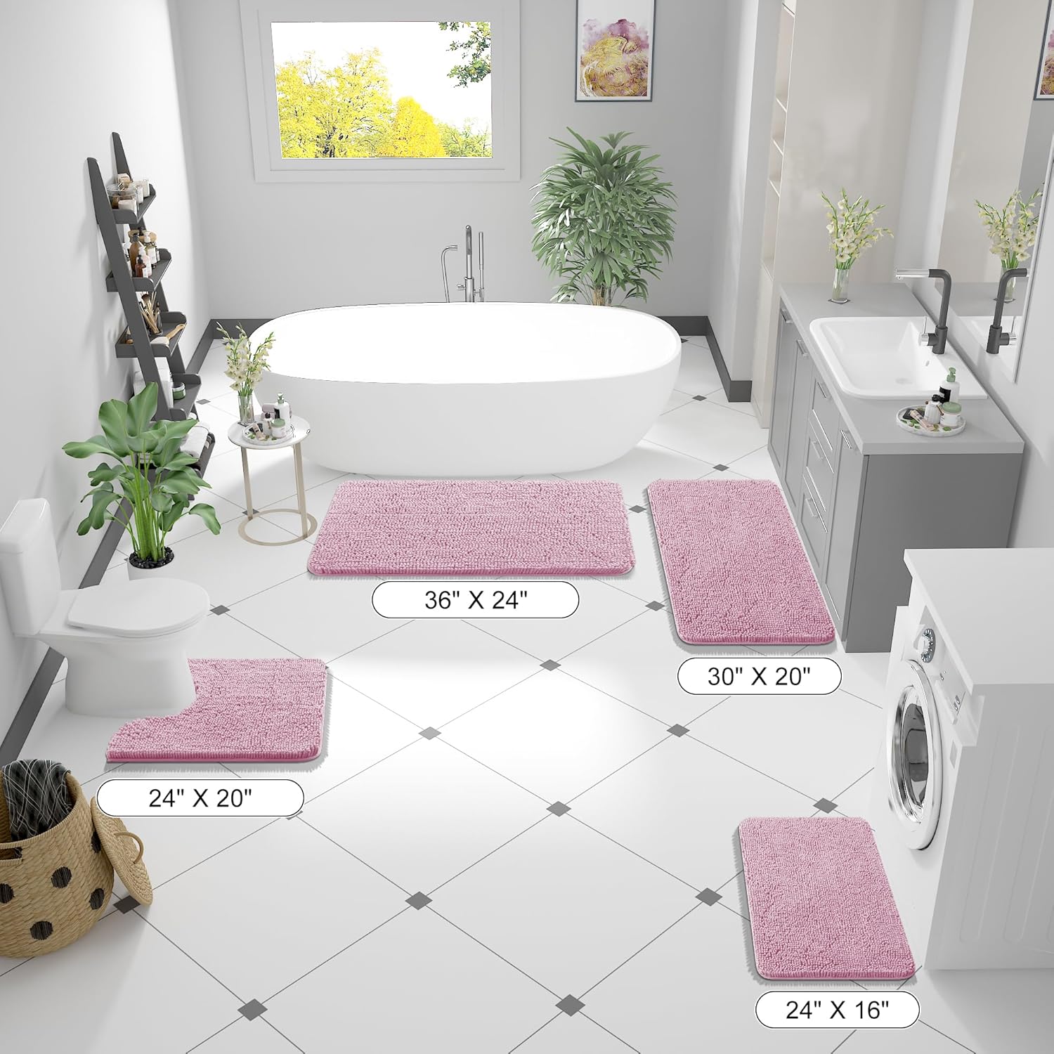 OLANLY Large Bathroom Rugs - Extra Soft Chenille Bath Mats | Quick Dry, Machine Washable, Dusty Rose 44x32