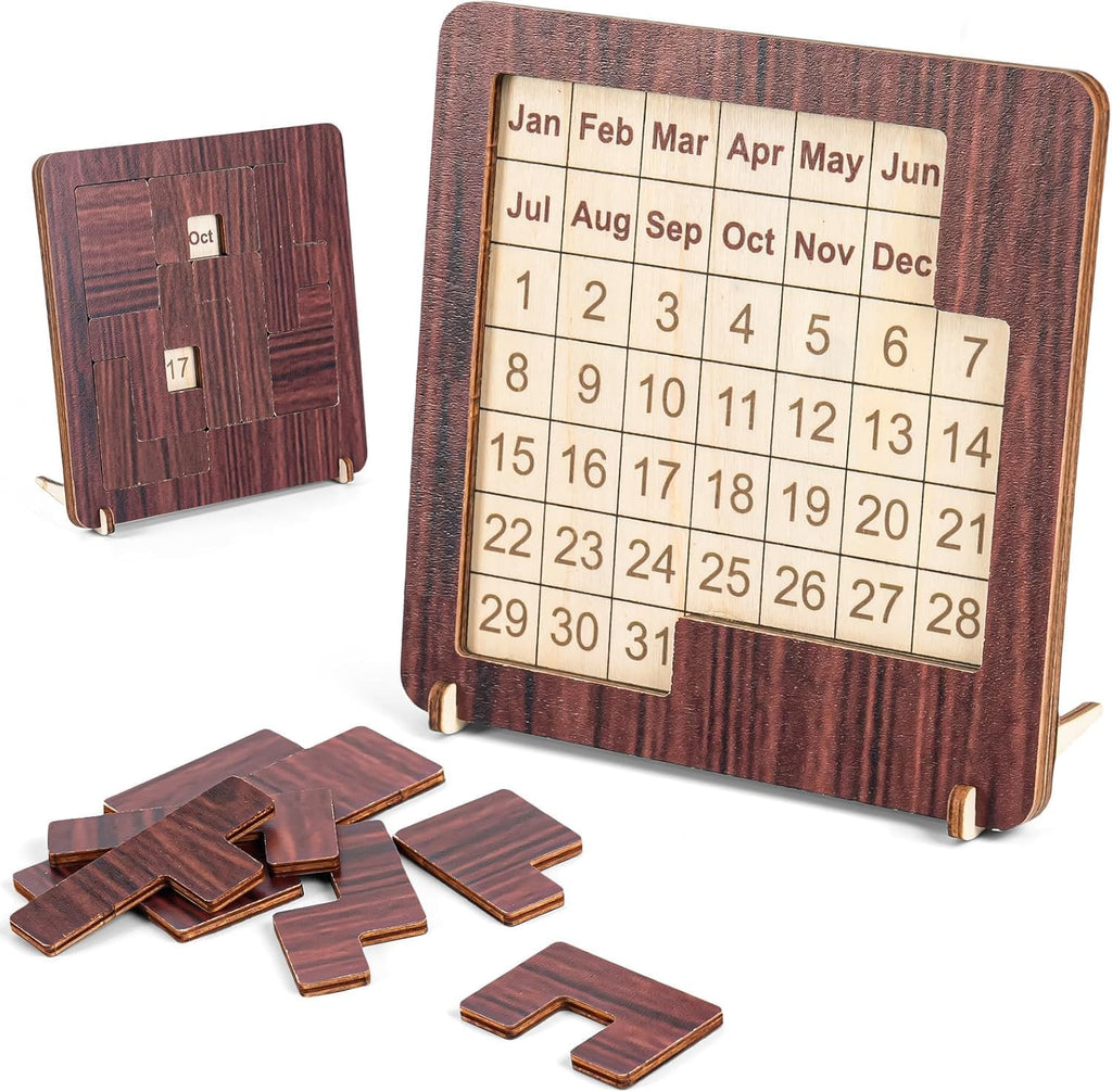 Wooden Calendar Puzzle - 365-Day Interactive Date Tracker | Engaging Logic Challenge for All Ages
