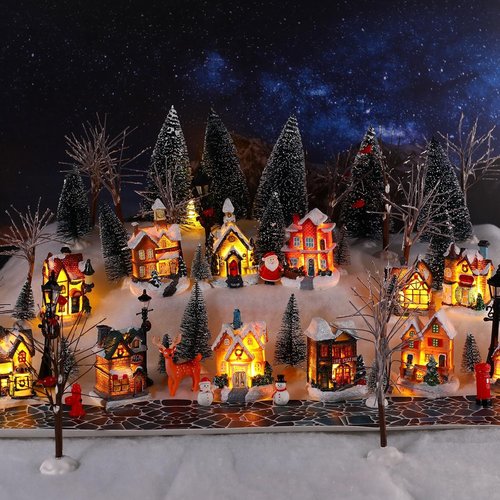 Kajaia Christmas Village Set - 68 Pieces Winter Houses & Accessories for Festive Decor