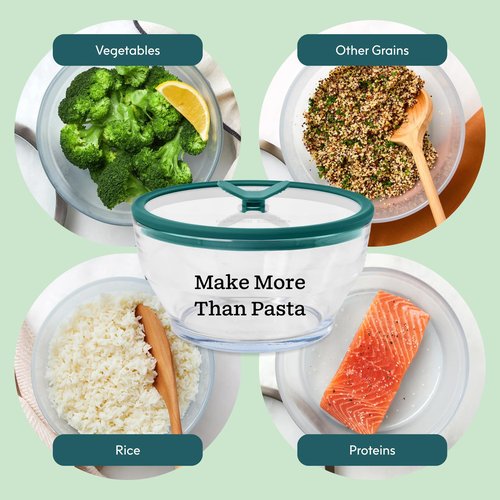 Anyday 8 Cup Glass Microwave Pasta Cooker - BPA Free & Plastic Free Microwave Spaghetti Cooker - Meal Prep & Glass Cookware | Stackable Airtight Nontoxic Storage Container with Vented Lid (Kale)