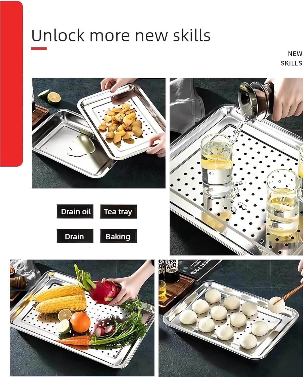 Skiennix Extra Large Baking Pan Set - 304 Stainless Steel, Non-Toxic, 2-Pack (1 Solid & 1 Perforated)