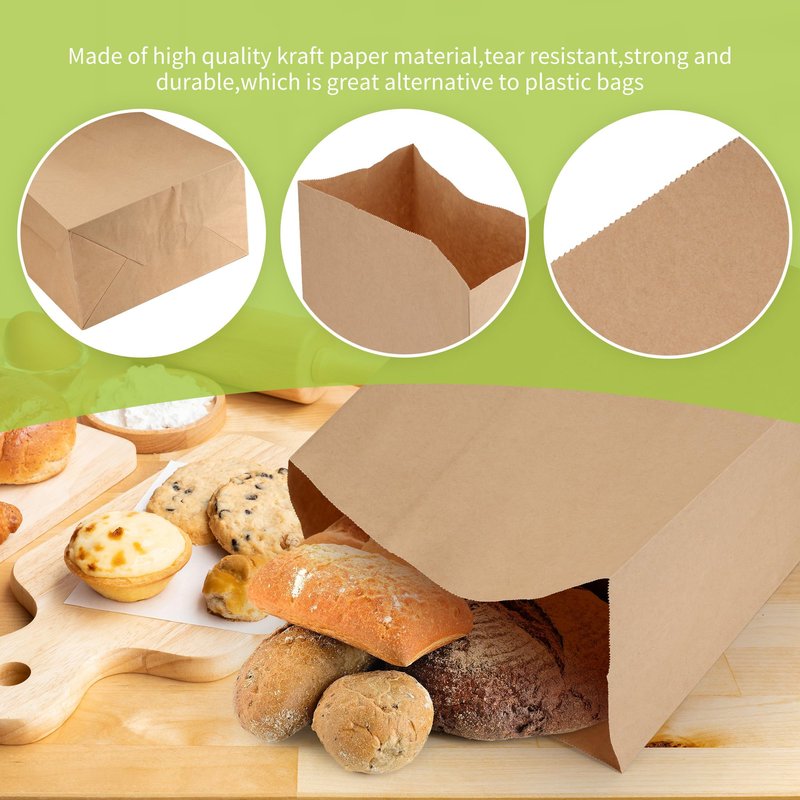 MATUFF 16 Lb Heavy Duty Kraft Paper Bags 60 Pcs Bulk, 9.8x5.5x13 Inch - Natural Brown Grocery Bags for Large Snacks, Takeout, Bakery, Restaurant | Sandwich & Lunch bags for Household, Shopping