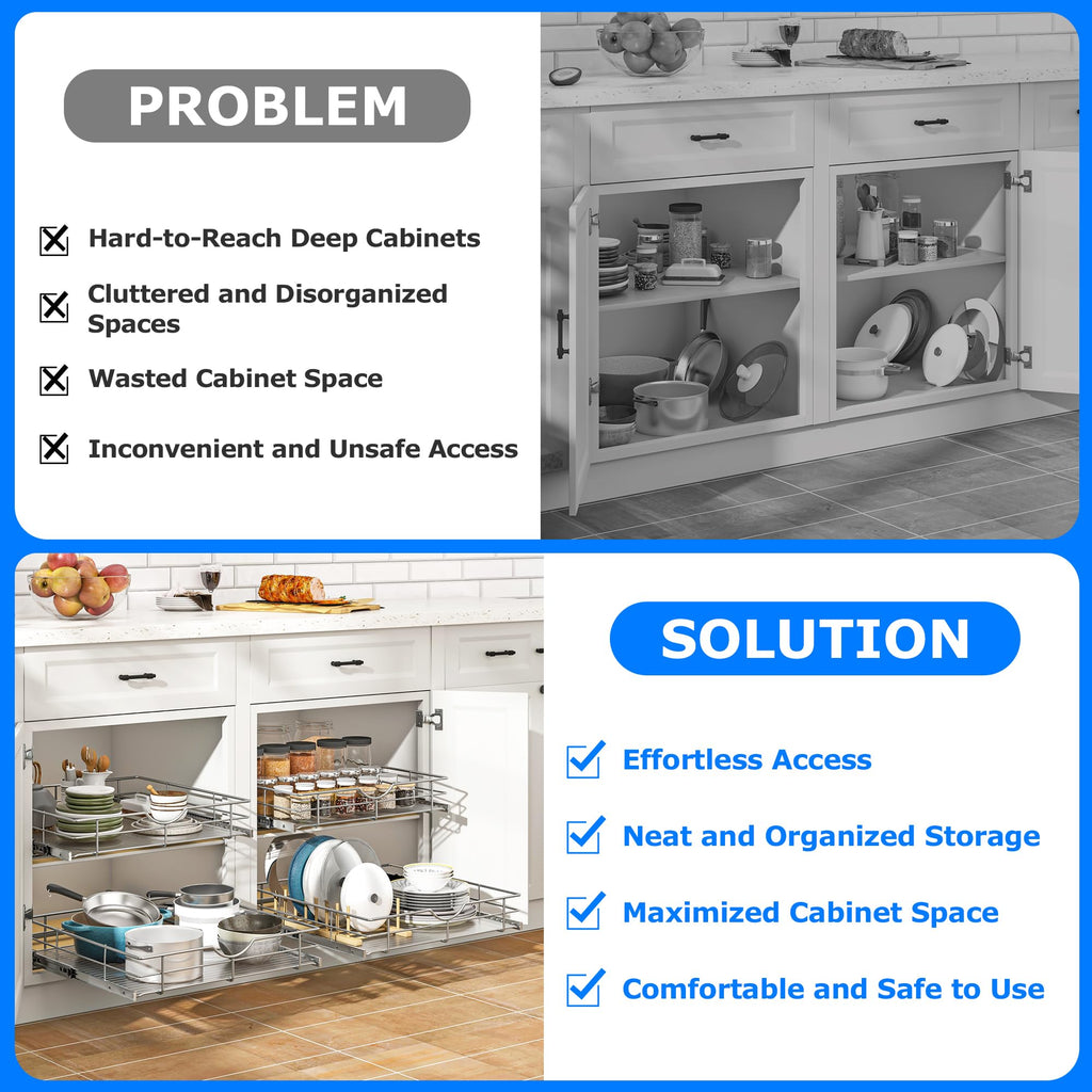 WelFurGeer Soft Close Slide Out Cabinet Shelf, 23" W x 22" D Pull Out Drawers for Kitchen Cabinets, Kitchen Shelf Organizer, Cupboard Organizers and Storage, Under Cabinet Pull Out Shelves