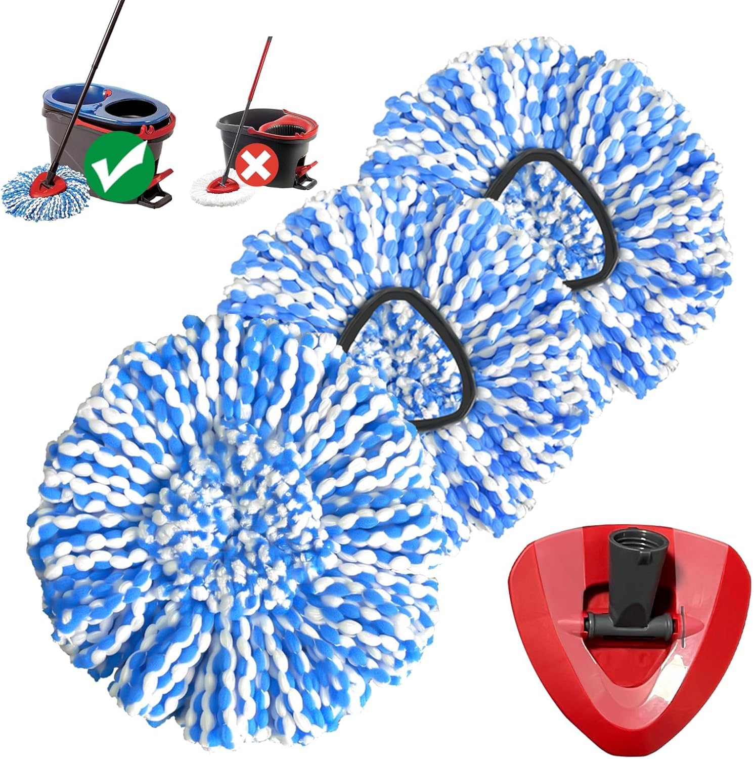 Skiennix Spin Mop Replacement Heads - 3 Pack Microfiber, Machine Washable for Deep Cleaning