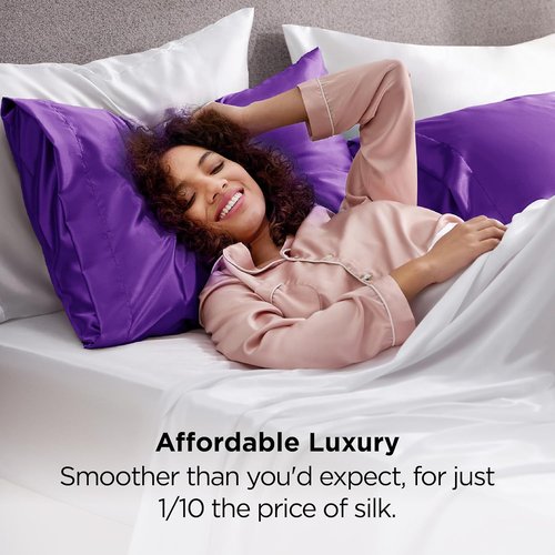 Bedsure King Size Satin Pillowcase Set - Purple Silky Pillow Cases for Hair & Skin, 20x36 Inches | 2-Pack