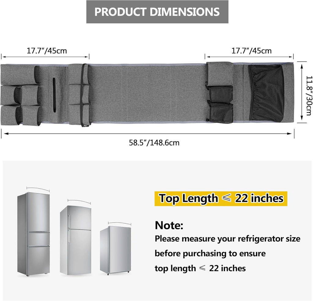 Rexmica Mini Fridge Organizer - 14-Pocket Dust Cover for Kitchen, Office & Dorm Storage | Gray