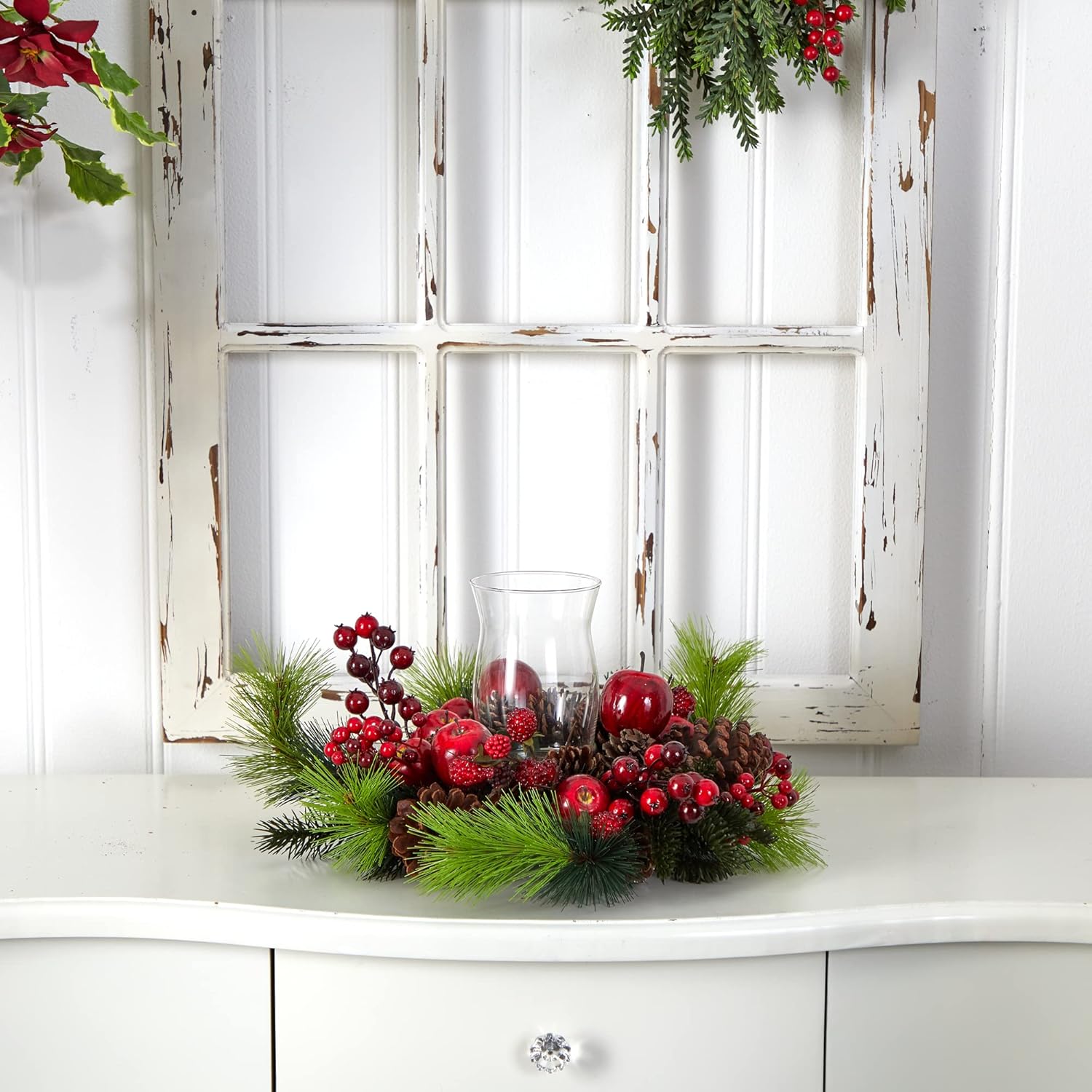 Nearly Natural Candleabrum Holiday - Elegant Red Design | 17.5" x 8.5" x 17.5" Size