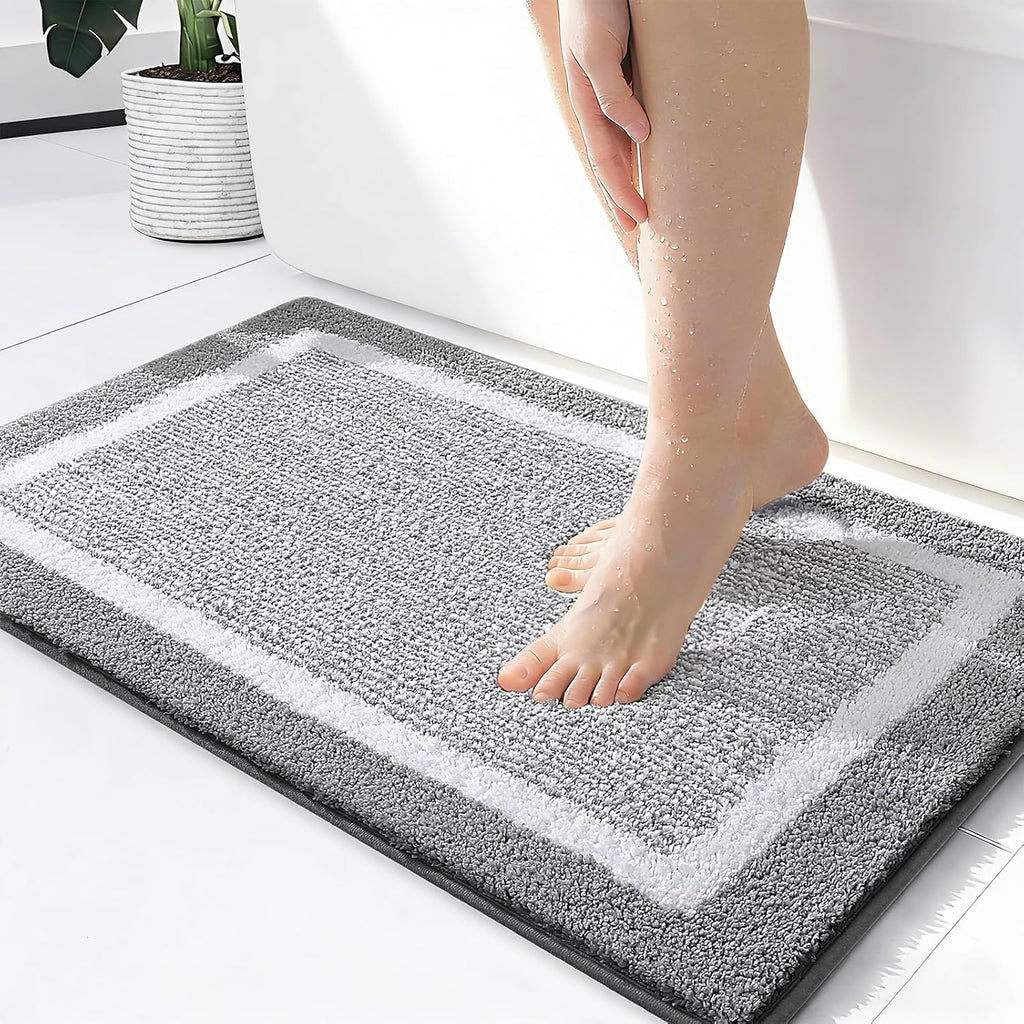 OLANLY Bathroom Rugs - Extra Soft Microfiber Bath Mat | Non-Slip, Quick Dry, 24x16 Inches, Grey