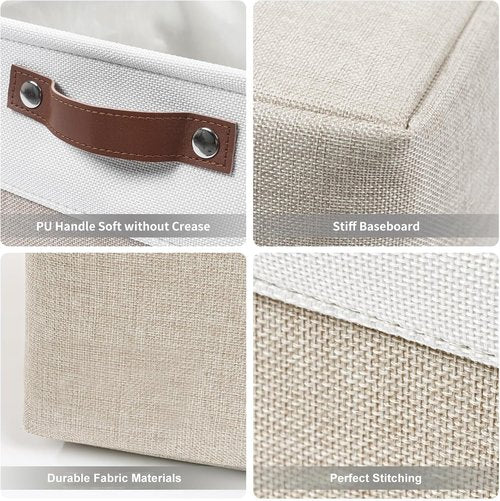 Bagnizer Collapsible Fabric Storage Cubes - 11x11 Organizing Bins, 4 Pack for Home & Office (Beige & White)